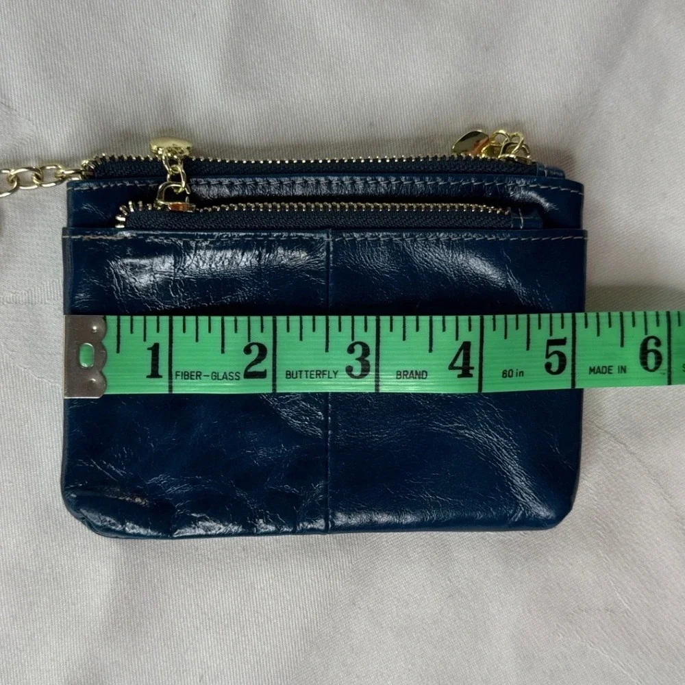 Brighton Blue Glazed Leather Coin Purse Card Holder‎ Key Ring Heart Zipper Pulls
